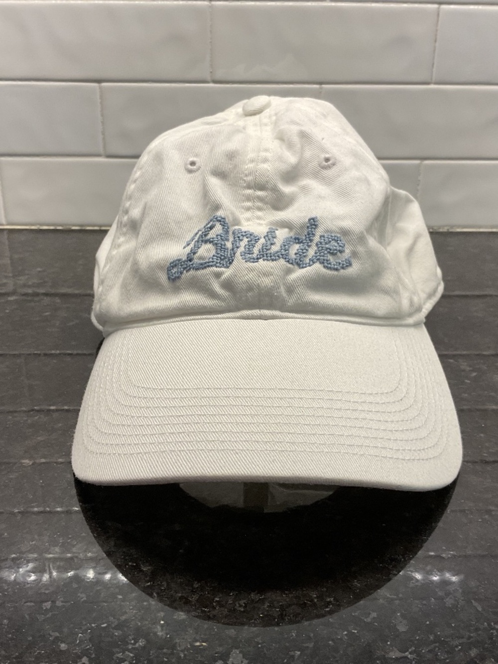 Needlepoint Bride White with Blue Baseball Hat